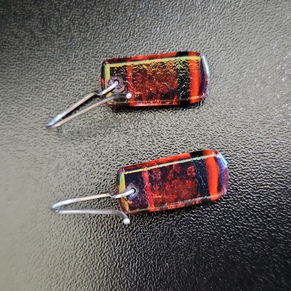 Glass rectangular drop earrings amber blue - Picture 3 of 3